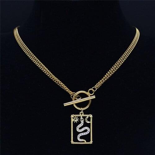 Stainless Steel Witchcraft Sun Moon Snake Chain Necklace Women/Men Gold Color Geometry Choker Necklace Jewelry bijoux NPW6S02