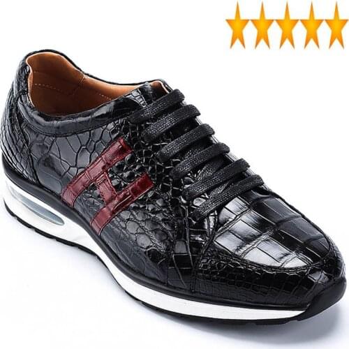 Genuine Brand Casual Black Mens Sneakers Business Formal Crocodile Leather Shoes 2021 Lace Up Luxury Trainers Male Flats
