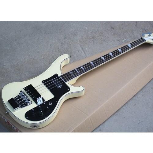 Factory Outlet-4 Strings Cream Electric Bass with Black Pickguard,Rosewood Fretboard