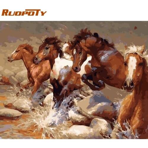 RUOPOTY Frame Running Horse Animals DIY Painting By Numbers Kits Coloring By Numbers Acrylic Paint On Canvas For Home Decor Arts