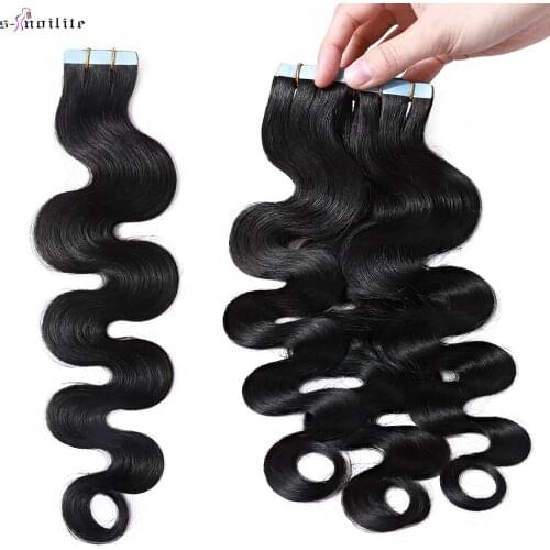 S-noilite Wavy Human Hair Remy Tape In Hair Extensions 16Inch Body Wave Invisible Double Sides Glue In Hair Extensions 2.5g/pc