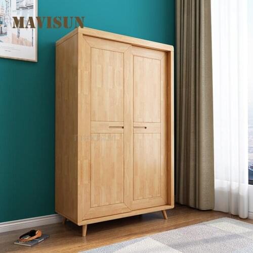 Small Family Bedroom Adults Solid Wood Wardrobe Storage Cabinets For Clothes Nordic Simple Minimalist Furniture For Home