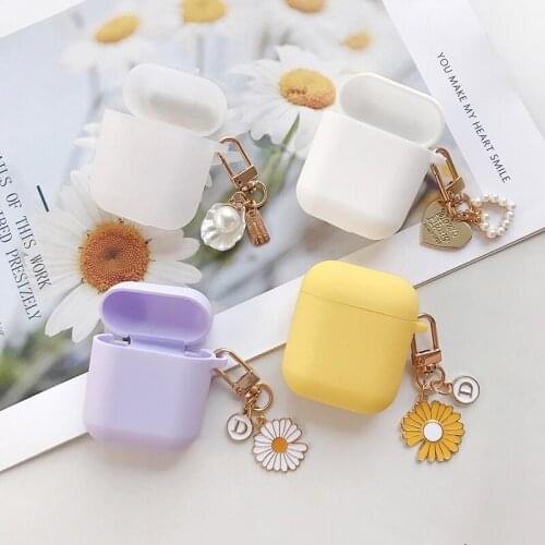Cute Soft Silicone Cover For Airpods pro Kawaii Wireless Bluetooth Earphone Case For Airpods 2 Accessories With Flower Keychain