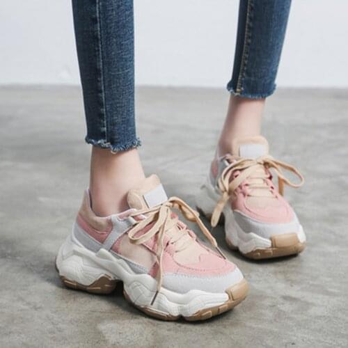 Ladies sneakers mixed color shoes womens chunky sneakers lace-up platform ladies vulcanized shoes walking womens shoes