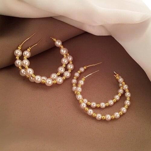 New Fashion Imitation Pearl Stud Earrings For Women Geometirc Gold Circle Earrings Brincos Ear PendantsTrend Beach Jewelry Gifts