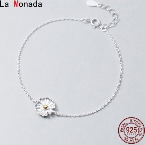 La Monada Daisy Flower Bracelets For Women Silver 925 Sterling Silver Minimalist Chain Fine Real Silver 925 Jewelry Bracelet