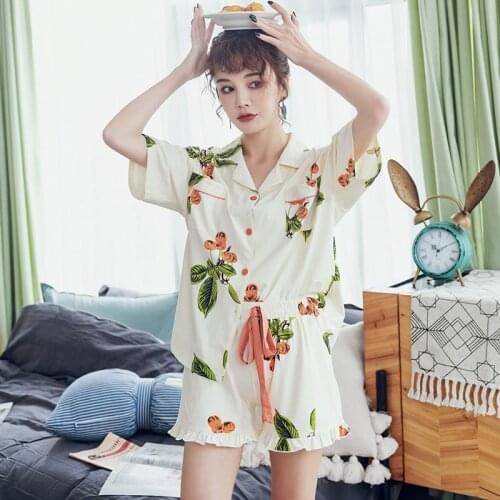 Women Summer 2pcs Pajamas Set Sute Cotton Short Sleeve Shorts Pyjamas Home Wear Comfortable Sleepwear Plus Size Home Service
