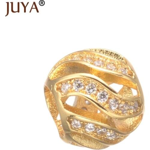 Gold rose gold copper micro pave CZ Bead berloque Rhinestone Big Hole Hollow Beads DIY Fashion Jewelry Accessories