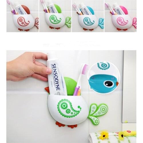 1PC New Lovely Fashion Creative Bird Pattern Suction Cup Toothbrush Holder House Storage Tool Rack OK 0533