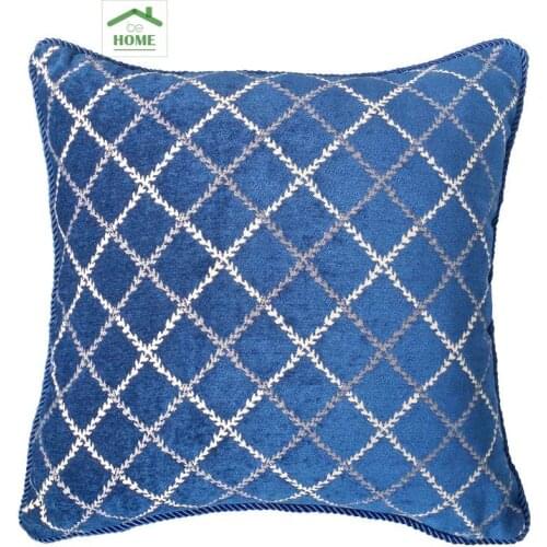 2016 beHome Blue Diamond Lattice Jacquard Woven Chenille Decorative Pillow Case Square Cushion Cover 45 x 45 cm