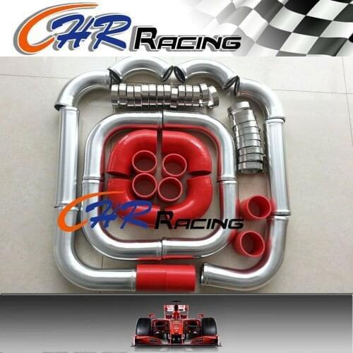 3" 76mm aluminum universal Intercooler Turbo Piping pipe & RED hose & Clamps