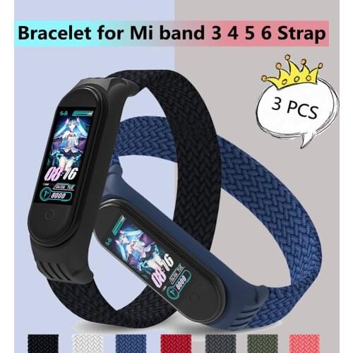 3pcs Nylon Braided for Mi Band 6 5 4 3 Strap Bracelet Solo Loop Pulseira Bracelet Mi band 6 5 Wristband for Xiaomi Mi Band 4 3