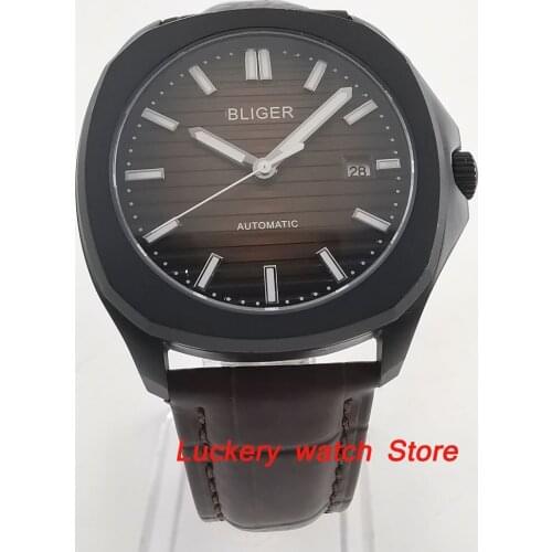 39mm Bliger brown dial luminous mens watch saphire glass Automatic mens watch-BA113