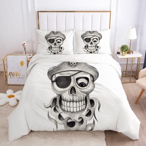 3D Custom Bedding Sets Duvet Quilt Cover Set Bed Linens King Queen Full Double Twin Size Skull Pencil Draw White Bedsheet
