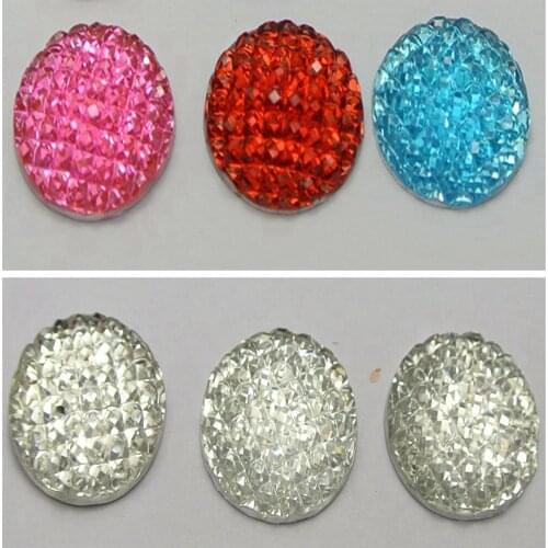50 Flatback Resin Dotted Dome Rhinestone Gem Cabachons 16mm Clear Mixed Color