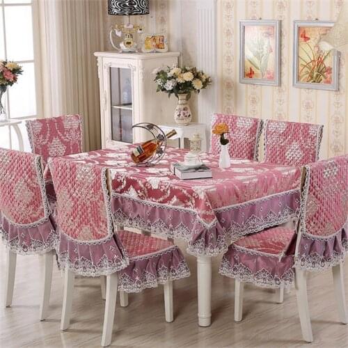 7 Pcs/Set High-End Gorgeous Chinese Table Cloth Chair Cover Cushion Set, Suitable For Hotels, Model Rooms, Restaurants