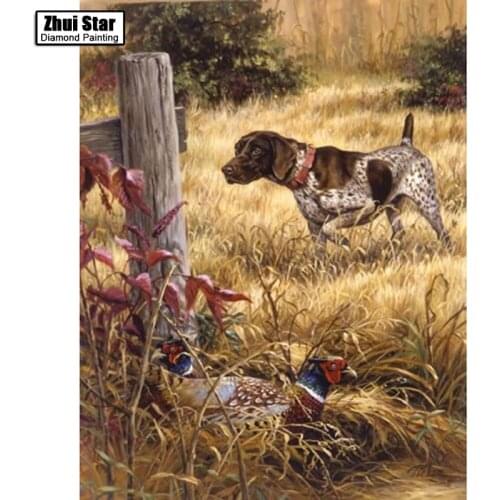 Full Drill Square Diamond 5D DIY Diamond Painting"Pheasant and dog"Diamond Embroidery Cross Stitch Rhinestone Mosaic Painting