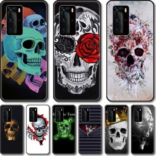 White skulls Phone Case For Huawei P 40 30 20 10 9 Smart 2019 Lite E Pro Plus black cell shell