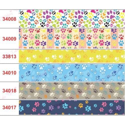 22MM, 25MM, 38MM Colorful Dog Paw Ribbon Printed Grosgrain Ribbon 50Yards/ Elastic Band Handmade Hair Band DIY Crafts Materials