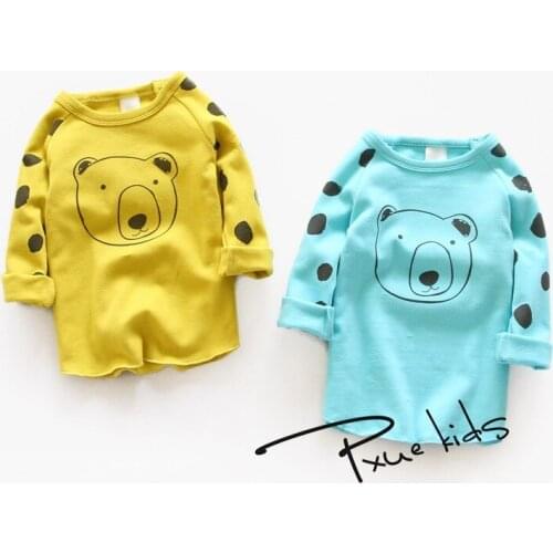 2017 spring Children T Shirts 2-7Years Boys Girls Clothes Long Sleeve Cotton Cartoon Pattern Bear cactus Kids Clothes T-shirts
