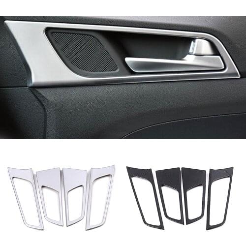 For Hyundai Tucson LHD 2015-2020 Carbon Fiber Color Inner Door Handle Frame Trim Interior Decoration Trim Accessories