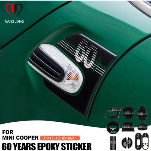 For Mini Cooper F55 F56 Car 60 Years Anniversary Epoxy Stickers Handle Turn Signal Light Fuel Tank Cap Interior Decorative