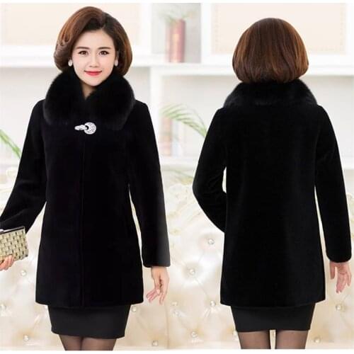 Middle-aged Mother Clothing Winter Faux Mink Coat Jacket Warm Loose Faux fur collar Women Overcoat Plus size Casual Parkas Coats