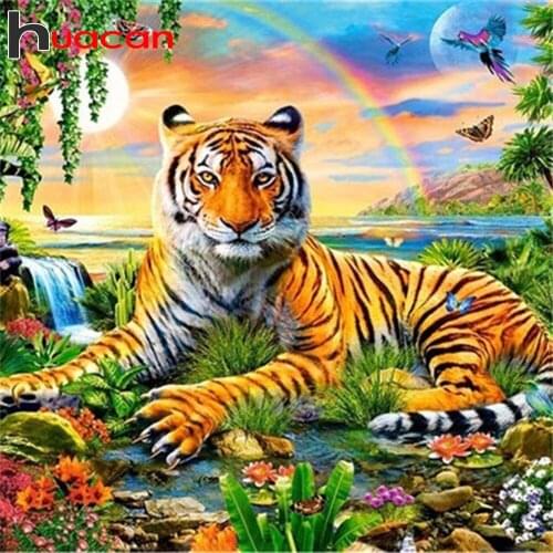 Huacan Diamond Mosaic Embroidery Kit Tiger 5D DIY Diamond Painting Full Square Animals Needlework Beaded Pictures Wall Art