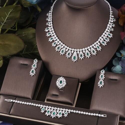 Jankelly Nigeria 4pcs Bridal Zirconia Jewelry Sets For Women Party, Luxury Dubai Nigeria CZ Crystal Wedding Jewelry Sets