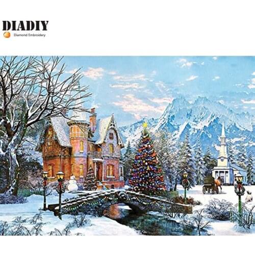 Full Square&round drill 5D DIY Diamond embroidery snow town landscape Diamond Painting Cross Stitch Rhinestone Mosaic home decor