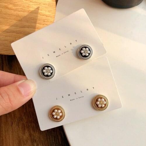 ORZTOON Classic Gold Color Round Fashion Pearl Flower Stud Earrings For Women Statement Design Earrings Trendy Jewelry New