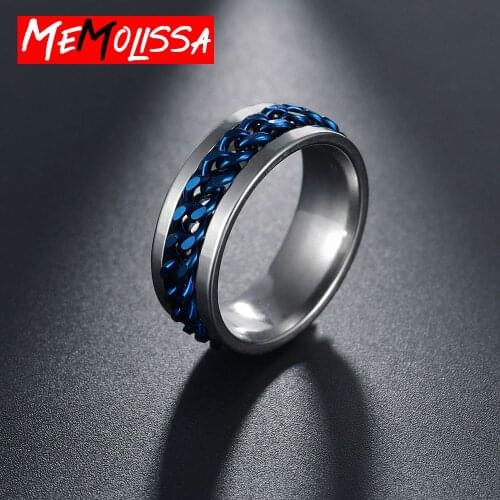 Punk Rock Men Spinner Ring Titanium Stainless Steel 5 Colors Chain Rotable Rings For Women Accessories Size