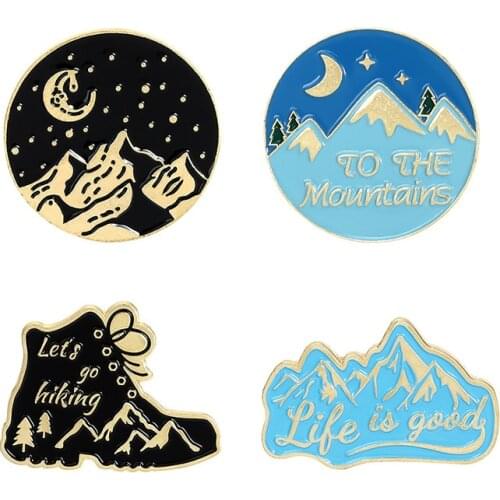 Creative personality letter brooch Cartoon creative mountain peak snow mountain leather shoes night view brooch badge