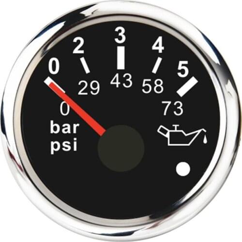 0~5 Bar Oil Pressure Gauge Boat Marine Oil Pressure Gauge Black Face 52mm 2"