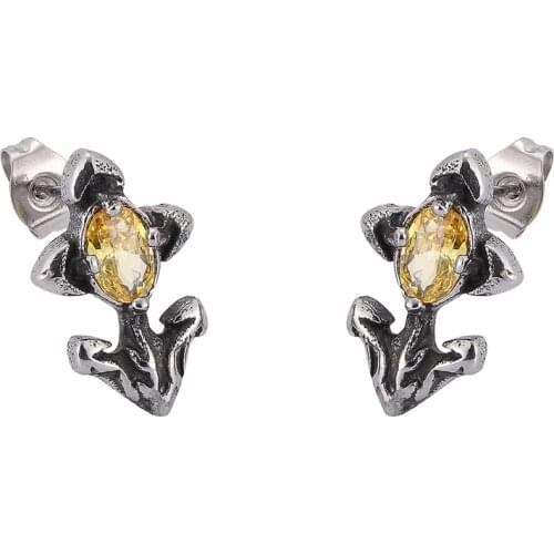 Trendy Stainless Steel Zircon Flower Stud Earrings for Women Punk Vintage Ear Jewelry Female Fashion Accessories PD0798