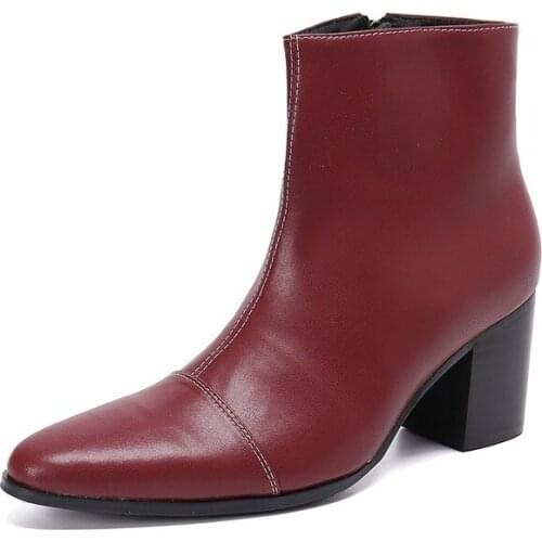 New Fashion Genuine Leather Men Dress Boots Men Winter High Heel Ankle Boots Plus Size British Formal Party Jazz Dance Shoes