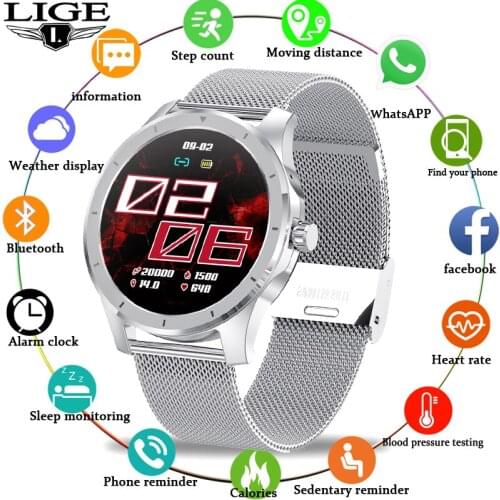 LIGE Smart Watch Men Bluetooth call SmartWatch mens Full Touch Screen Music player For Android iOS IP68 Waterproof Sports Watch