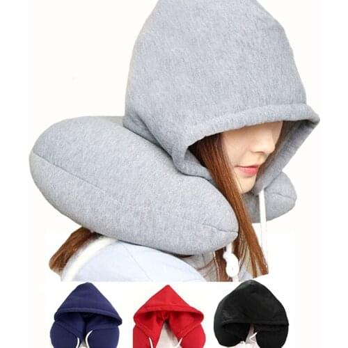 Soft Hooded U-pillow Siesta Cervical Pillow Cotton Particle Body Neck Pillow Car Office Airplane Head Rest Neck Support Pillow