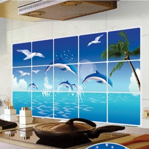 New large high temperature aluminum foil stove tile anti-oil dirt kitchen dolphins marine oil stickers