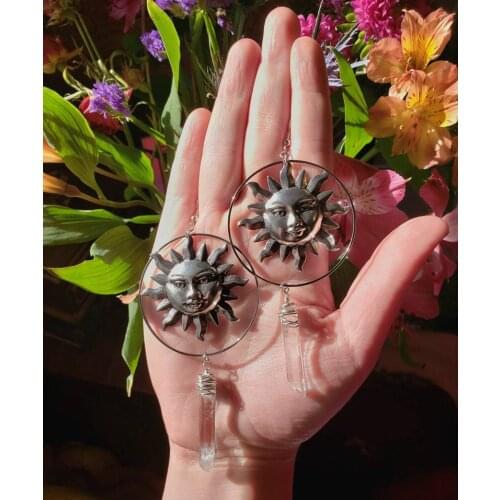 New Handmade~Solar Clear Quartz Earrings,Crystal Point Saturn Earrings,Mystical Earrings,celestial Jewelry Crystals Healing