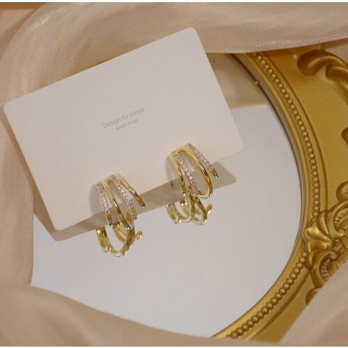 Romantic 14k Real Gold Diamond Studded Chic Style Shiny Geometric Shape Earrings Noble Temperament Ladies Dating Wear Jewelry