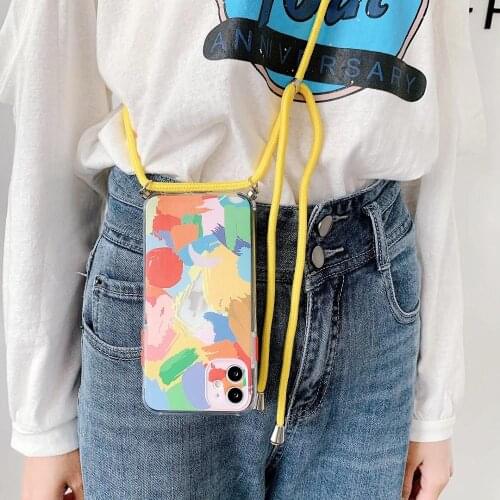 Luxury necklace Strap Lanyard Phone Case for iPhone 11Promax XSMAX XR XS 7 8 Plus SE 2020 oil painting TPU Clear Cover Funda