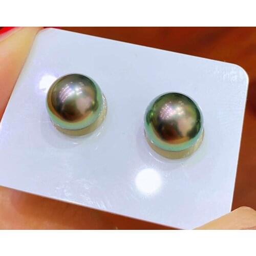 D318 Pearl Earrings Fine Jewelry Solid 18k Gold Nature 9-10mm Fresh Water Peacock Green Pearls Females Earrings for Women