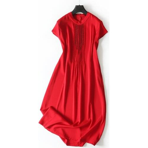 Silk Shuangqiao 2021 summer new product elegant nail bead medium length sleeveless dress female h10aq2069