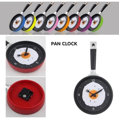 Modern Frying Pan Design Kitchen Wall Clock Silent Non-Ticking Wall Clock for Novelty Art Home Room Decoration
