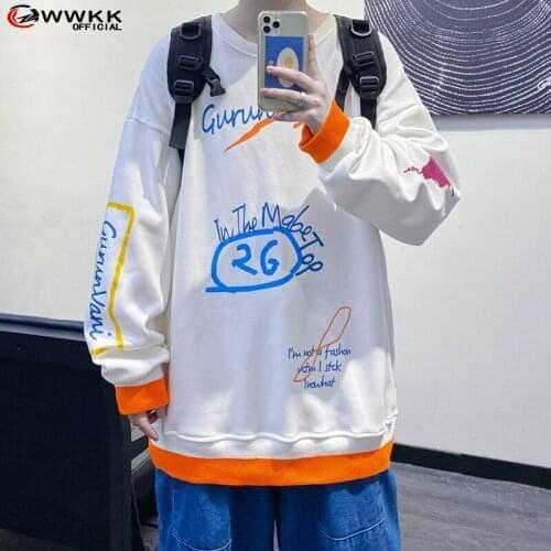 WWKK Crewneck Sweatshirt Men 2021 Autumn Graffiti Oversized Japanese Streetwear Casual Black Hoodie Men Sweatshirts Hoodies