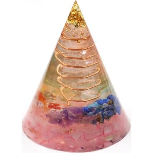 YJXP 50x50mm Healing Crystal Column Round Cone Orgone Energy Generator Handmade Resin Decor Protection Yoga Meditation