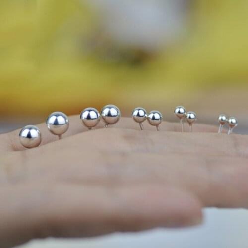 Female Cute 2/3/4/5mm Small Round Ball Stud Earrings 100% Real 925 Sterling Silver Wedding Earrings For Women Minimalist Jewelry