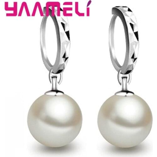New High Stardard Pure 925 Sterling Silver With Freshwater Pearl Woman Lady Lever Back Hoop Earrings Elegant Jewelry