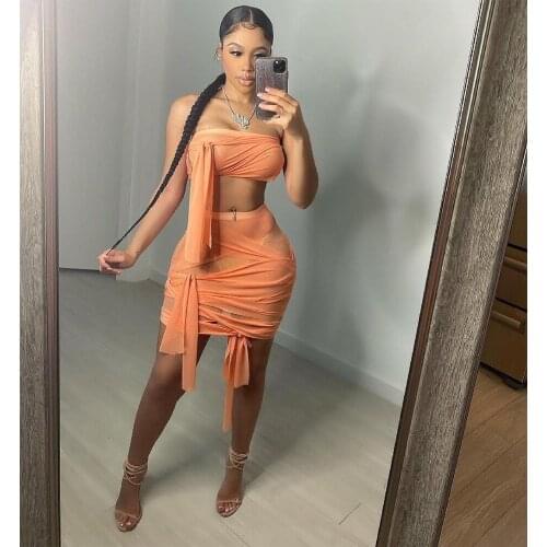 Summer two piece set women Bodycon Pleated Short Skirt Hollow Sleeveless crop top Sexy Mini Party vacation outfits